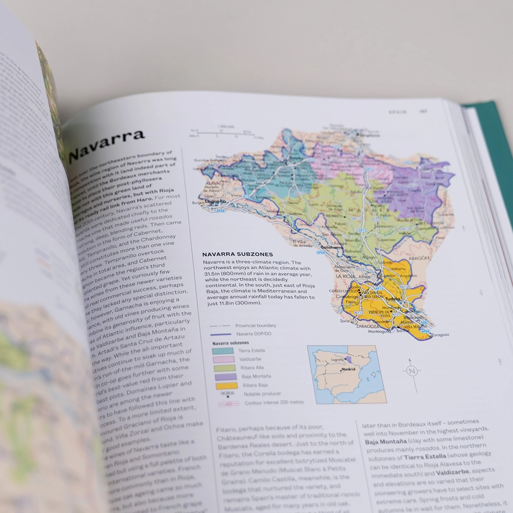 An interior spread showing a map of a winemaking region.